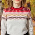Kid Girl Christmas Geo Pattern Colorblock Knit Sweater Multi-color