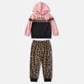 Letter and Leopard Print Splicing Long-sleeve Hoodies with Pants Sets for Mom and Me Pink