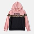 Letter and Leopard Print Splicing Long-sleeve Hoodies with Pants Sets for Mom and Me Pink