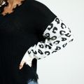 Maternity Leopard Spliced Raw Trim Long-sleeve Sweater Black