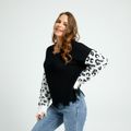 Maternity Leopard Spliced Raw Trim Long-sleeve Sweater Black