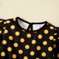 Toddler Girl Ruffled Bee Floral Print/Polka Dots Waffle Long-sleeve Dress Black