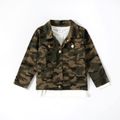 Green Camouflage Lapel Button Down Long-sleeve Jacket for Mom and Me Multi-color