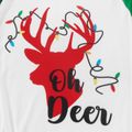 Christmas Deer and Letter Print Snug Fit Family Matching Green Raglan Long-sleeve Striped Pajamas Sets Green/White
