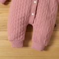 Solid Knitted Hooded Long-sleeve Pink Baby Jumpsuit Pink image 4