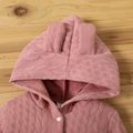 Solid Knitted Hooded Long-sleeve Pink Baby Jumpsuit Pink