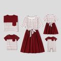 Red and White Striped  Short-sleeve Family Matching Sets(Belted Splicing Dresses and T-shirts) Red/White image 2