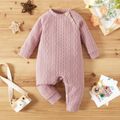 Baby Girl Solid Cable Knit Long-sleeve Jumpsuit Pink image 1