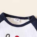 2pcs Baby Boy Letter Print Raglan Long-sleeve Waffle Pullover and Trousers Set Deep Blue