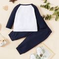 2pcs Baby Boy Letter Print Raglan Long-sleeve Waffle Pullover and Trousers Set Deep Blue