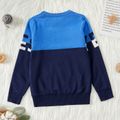Kid Boy Letter Print Colorblock Knit Sweater Royal Blue