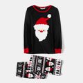 Christmas Santa Print Black Family Matching Long-sleeve Pajamas Sets (Flame Resistant) Black