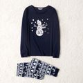 Christmas Snowman and Letter Print Dark Blue Family Matching Long-sleeve Pajamas Sets (Flame Resistant) Dark Blue/white image 2