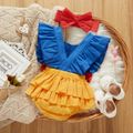 100% Cotton 2pcs Letter Print Color Block Sleeveless Layered Ruffle Baby Princess Romper Set Multi-color image 4