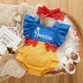 100% Cotton 2pcs Letter Print Color Block Sleeveless Layered Ruffle Baby Princess Romper Set Multi-color image 1