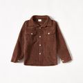 Coffee Corduroy Lapel Button Down Long-sleeve Shirts for Dad and Me Coffee