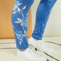 Women Plus Size Sporty Floral Print Denim Leggings Blue