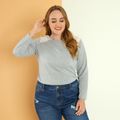 Women Plus Size Casual Lace Design Hollow out Long-sleeve Tee Grey