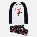 Christmas Santa and Letter Print Snug Fit Family Matching Black Raglan Long-sleeve Pajamas Sets Black/White
