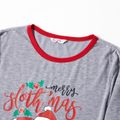 Christmas Sloth and Letter Print Grey Family Matching Long-sleeve Plaid Pajamas Sets (Flame Resistant) Color block