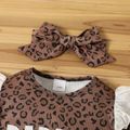 100% Cotton 2pcs Baby Letter Print All Over Leopard Long-sleeve Jumpsuit Set Coffee