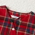 Family Matching Red Plaid Cross Wrap V Neck Long-sleeve Belted Dresses and Shirts Sets Red