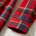 Family Matching Red Plaid Cross Wrap V Neck Long-sleeve Belted Dresses and Shirts Sets Red image 4
