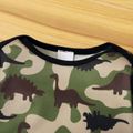 All Over Dinosaur Print Army Green Camouflage Baby Long-sleeve Jumpsuit Set Army green