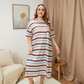 Women Plus Size Casual Round-collar Stripe Long-sleeve Lounge Dress Multi-color
