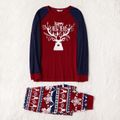 Christmas Deer and Letter Print Red Family Matching Raglan Long-sleeve Pajamas Sets (Flame Resistant) Color block image 2