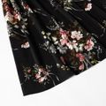 Floral Print Splicing Black Half-sleeve Dress for Mom and Me Black