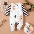 Baby Boy/Girl All Over Print Striped Long-sleeve Jumpsuit Color block