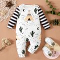 Baby Boy/Girl All Over Print Striped Long-sleeve Jumpsuit Color block