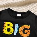 2-piece Toddler Boy Letter Print Pullover and Dinosaur Print Pants Set Black