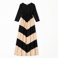 Colorblock Round Neck 3/4 Sleeve Maxi Dress for Mom and Me Multi-color