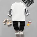 2-piece Toddler Boy Astronaut Print Stripe Long-sleeve Top and Black Pants Set White