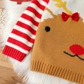 Toddler Girl Christmas Deer Pattern Bowknot Design Striped Sweater Beige