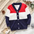 Toddler Boy Colorblock Button Design Sweater Cardigan Dark blue/White/Red image 1