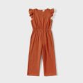 100% Cotton Solid Cross Wrap V Neck Sleeveless Ruffle Jumpsuit for Mom and Me Brick red
