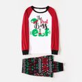 Christmas Elf Letter Print Snug Fit Family Matching Red Raglan Long-sleeve Pajamas Sets Color block