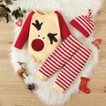 Christmas 3pcs Deer Pattern Cotton Long-sleeve Baby Romper and Striped Pants Set Red image 1