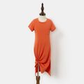 Orange Short-sleeve Split Hem Twist Knot T-shirt Dress for Mom and Me Orange image 3