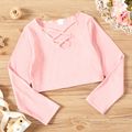 Kid Girl Crisscross Hollow out Ribbed Solid Long-sleeve Tee Pink