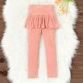 Kid Girl Ribbed Ruffled Solid Color Skirt Leggings Pink