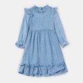 Solid Light Blue Series Long-sleeve Family Matching Sets（ Leopard Ruffle Dresses and T-shirts） Light Blue