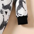 All Over Zebra Print 3D Ears Hooded Long-sleeve Baby Jumpsuit Black