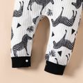 All Over Zebra Print 3D Ears Hooded Long-sleeve Baby Jumpsuit Black
