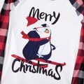 Christmas Penguin on Sleigh and Letter Print Family Matching Raglan Long-sleeve Plaid Pajamas Sets (Flame Resistant) Black/White/Red