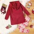 2-piece Kid Girl Christmas Deer Embroidered Velvet Hoodie Sweatshirt and Tree Geo Print Pants Set Red