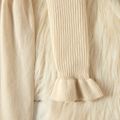 Kid Girl Ribbed Knit Long Bell sleeves Solid Dress Beige